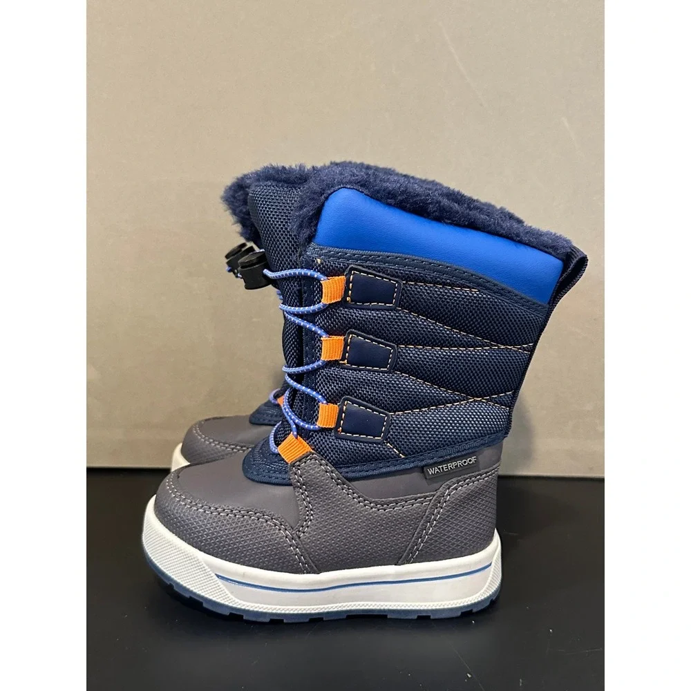 Wonder Nation Boys Waterproof Snow Boots‎ Navy Blue Grey Orange Size 6